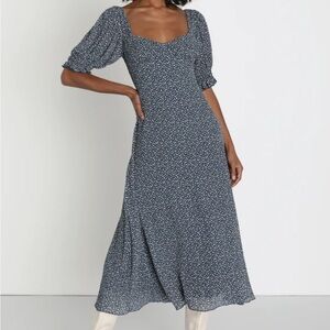 Lulus Blue Floral Midi Dress